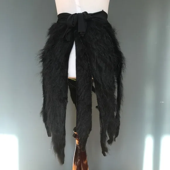 Fur Mini Skirt Black One Size Small Large Furries Halloween Cat Costume Cosplay