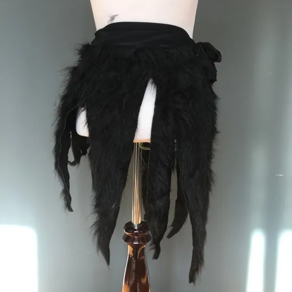 Fur Mini Skirt Black One Size Small Large Furries Halloween Cat Costume Cosplay
