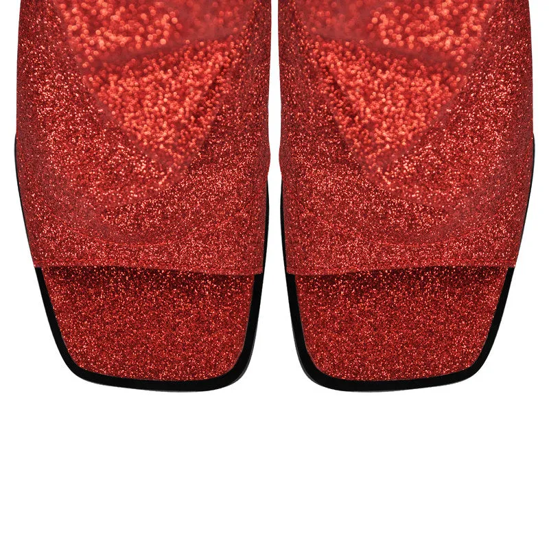 Glitter Open Toe Wedge Heel Boots