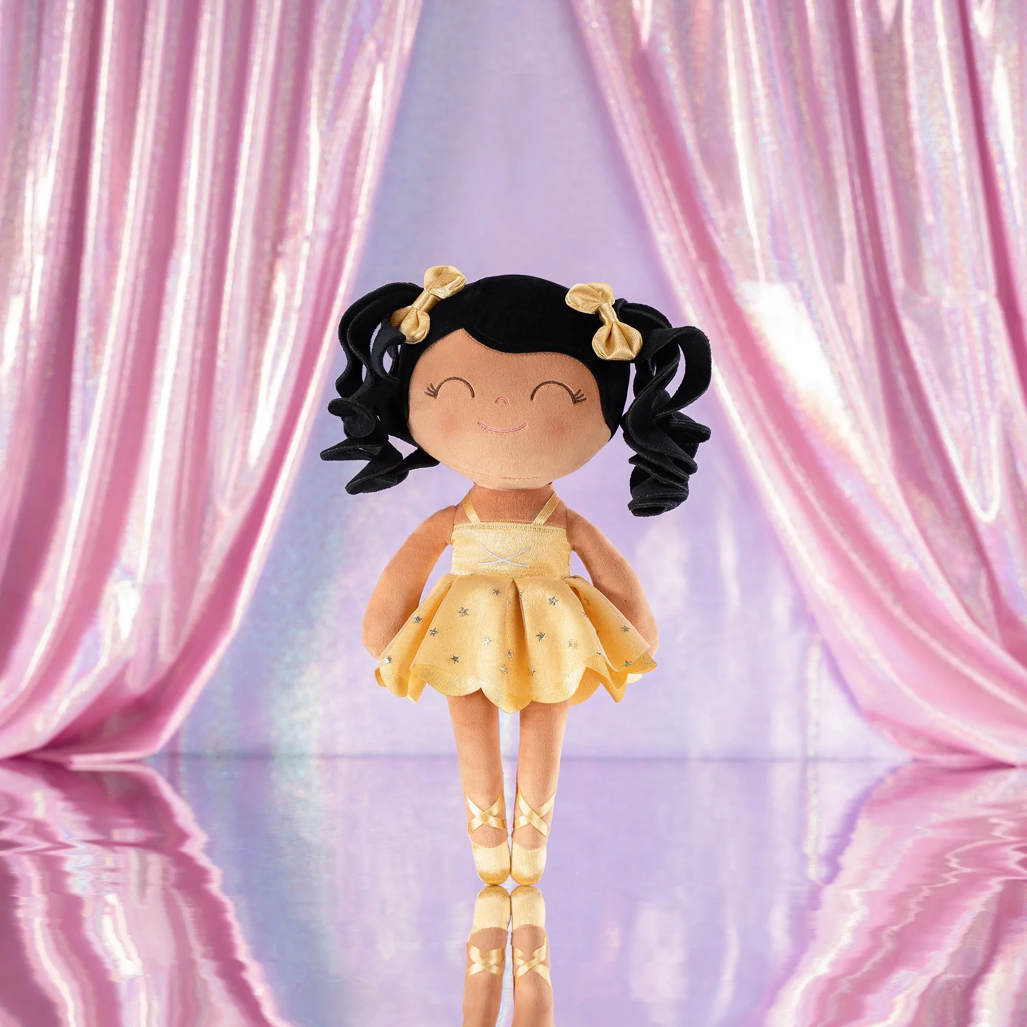 Gloveleya 14-inch Plush Dolls Curly Ballerina Series Tanned Gold Ballet Dream