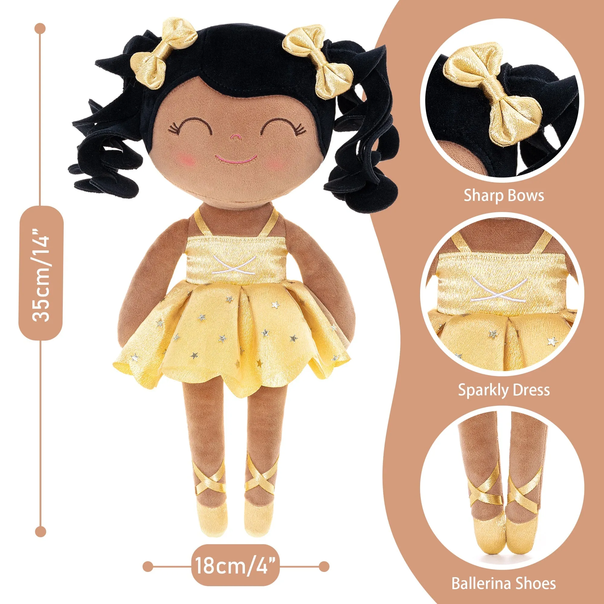 Gloveleya 14-inch Plush Dolls Curly Ballerina Series Tanned Gold Ballet Dream
