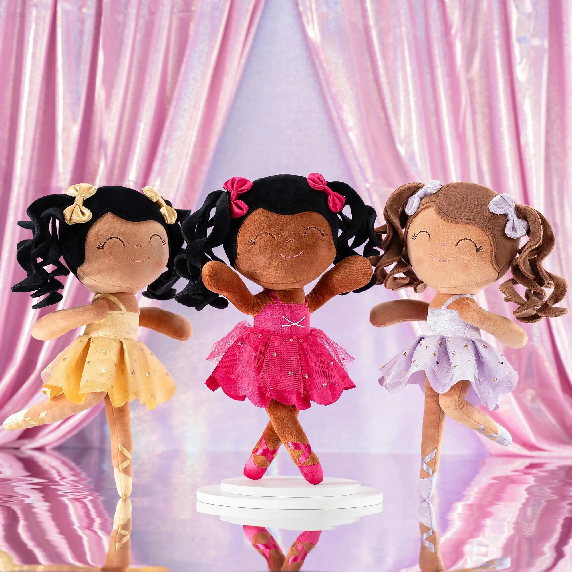 Gloveleya 14-inch Plush Dolls Curly Ballerina Series Tanned Gold Ballet Dream