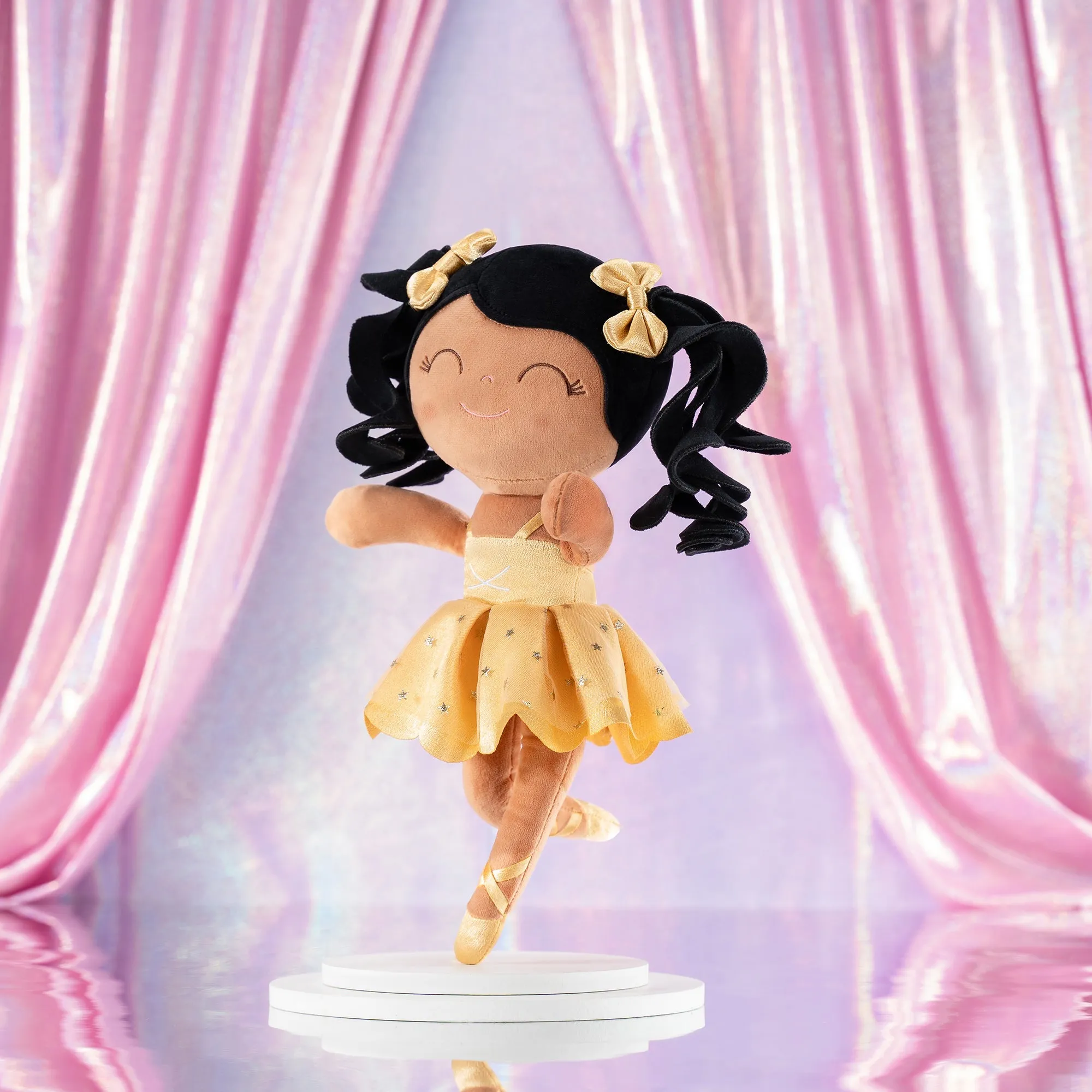 Gloveleya 14-inch Plush Dolls Curly Ballerina Series Tanned Gold Ballet Dream