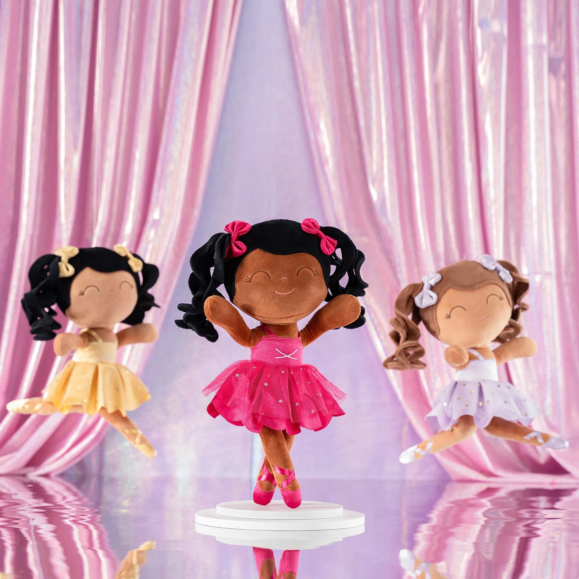 Gloveleya 14-inch Plush Dolls Curly Ballerina Series Tanned Gold Ballet Dream
