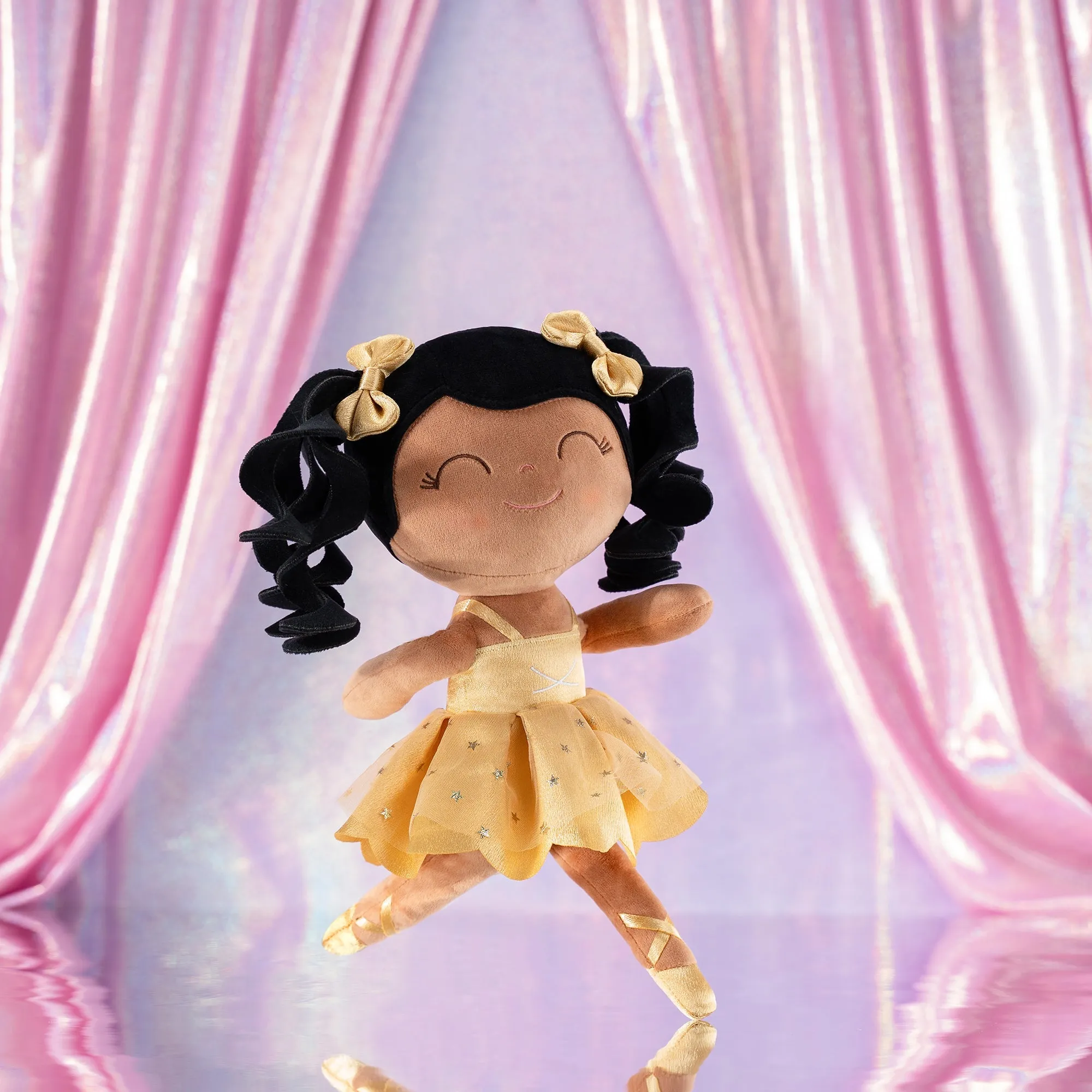 Gloveleya 14-inch Plush Dolls Curly Ballerina Series Tanned Gold Ballet Dream