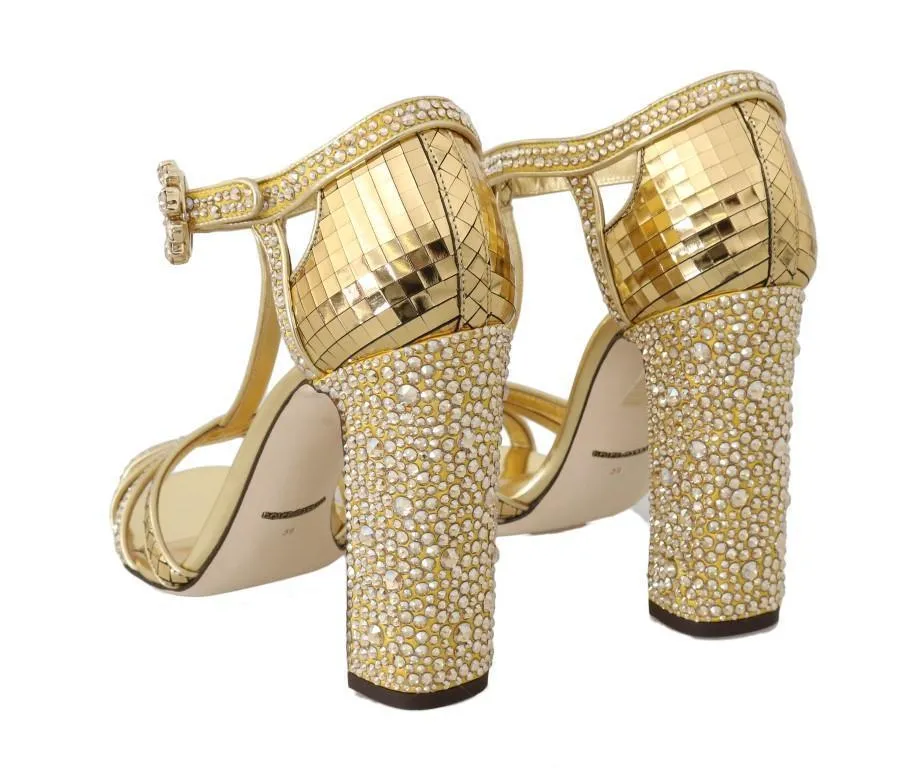 Gold Crystal T-strap Sandals