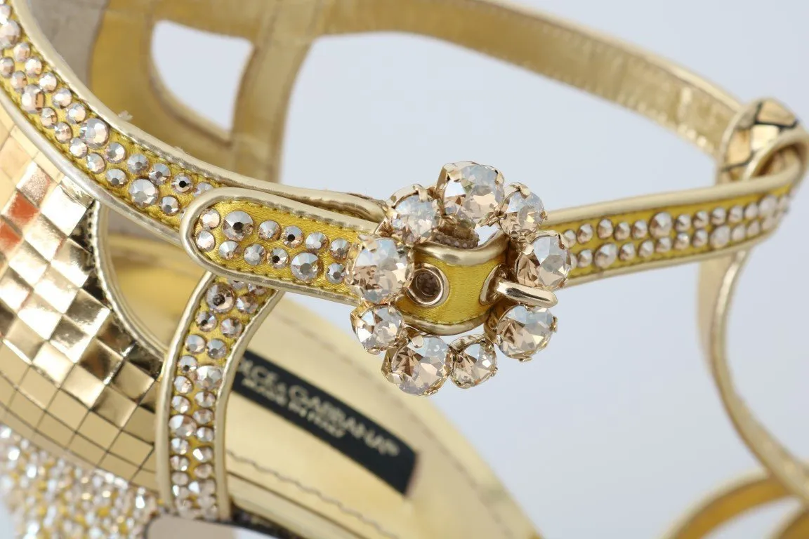 Gold Crystal T-strap Sandals