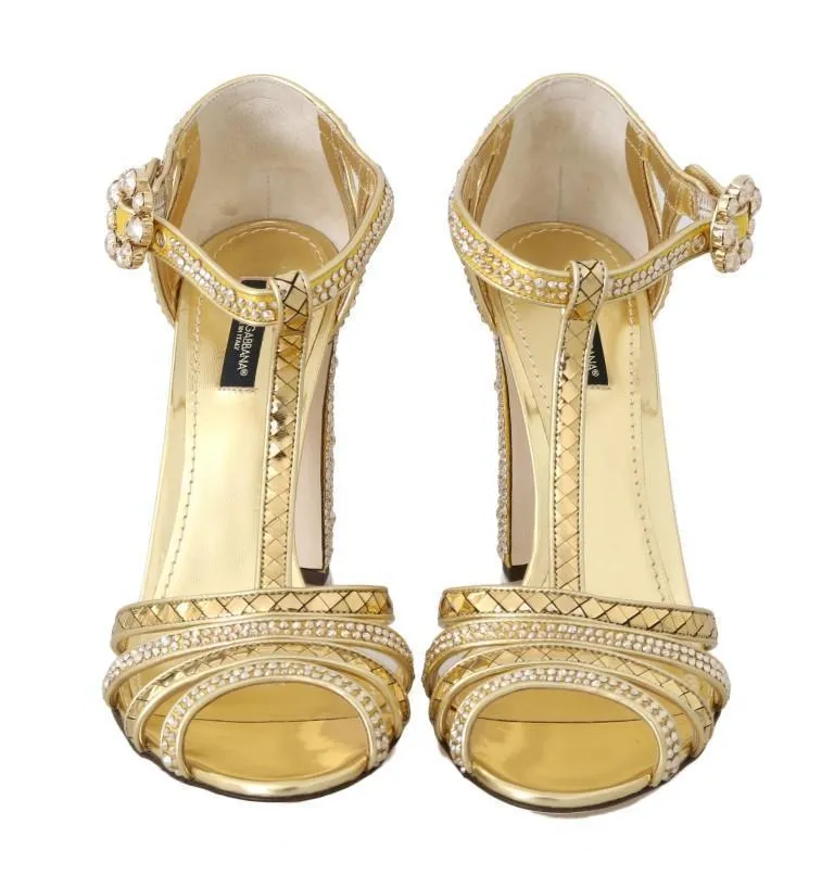 Gold Crystal T-strap Sandals