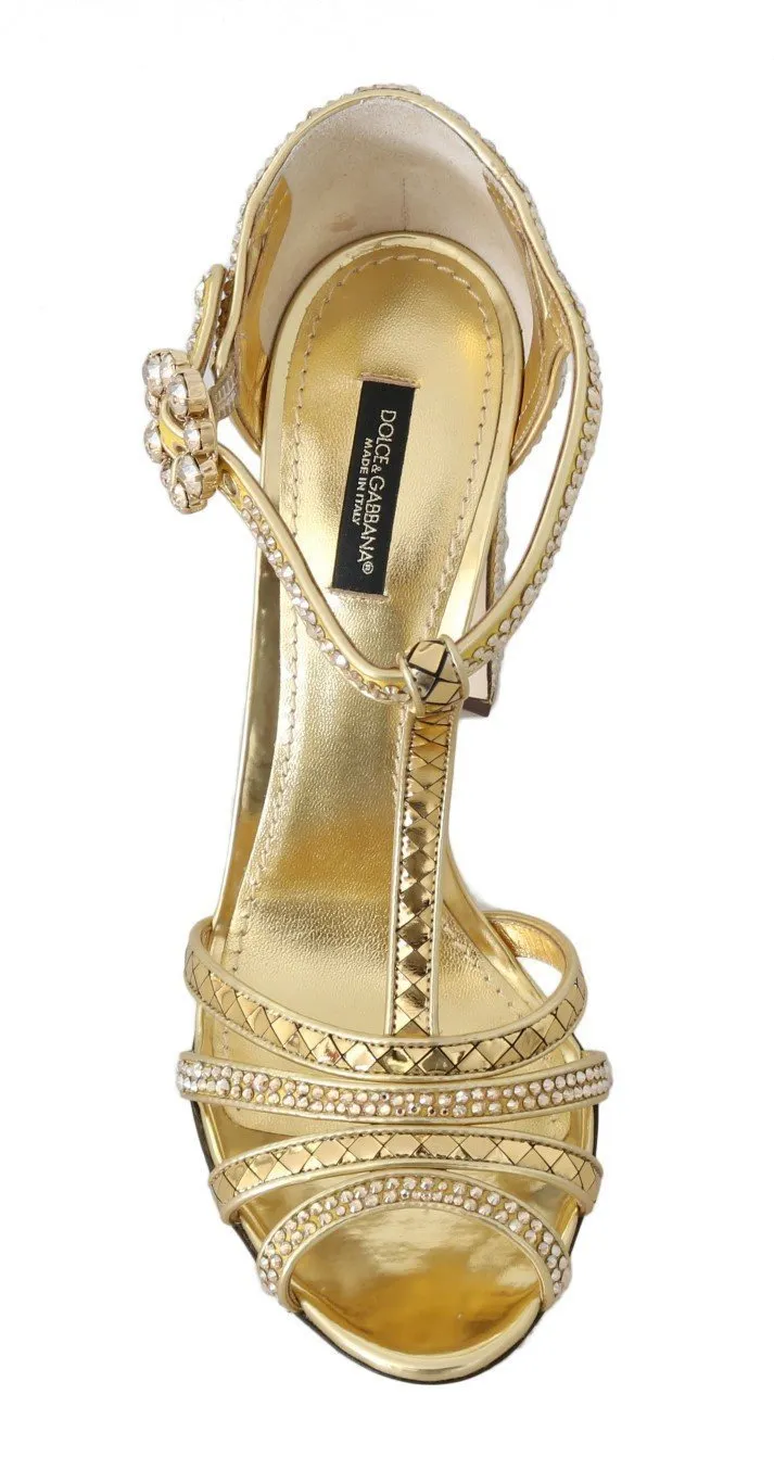 Gold Crystal T-strap Sandals