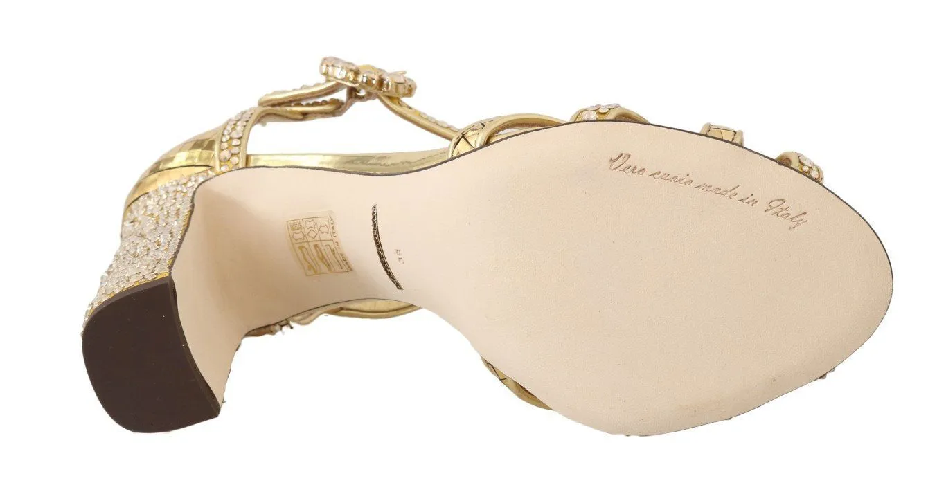 Gold Crystal T-strap Sandals