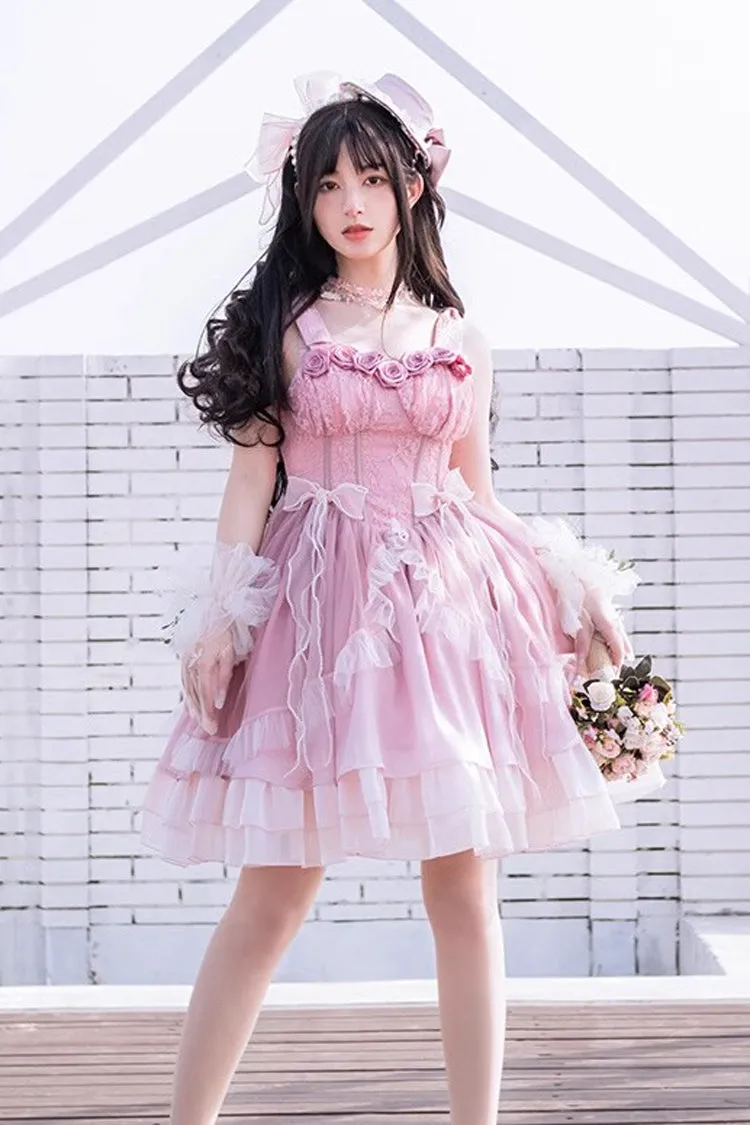 Gradient Pink Fishbone Elegant Ballet Sweet Lolita Jsk Dress
