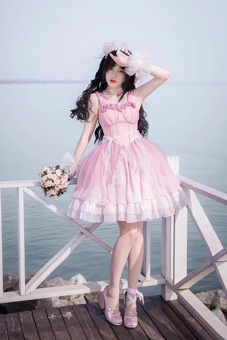 Gradient Pink Fishbone Elegant Ballet Sweet Lolita Jsk Dress