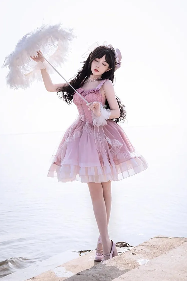 Gradient Pink Fishbone Elegant Ballet Sweet Lolita Jsk Dress