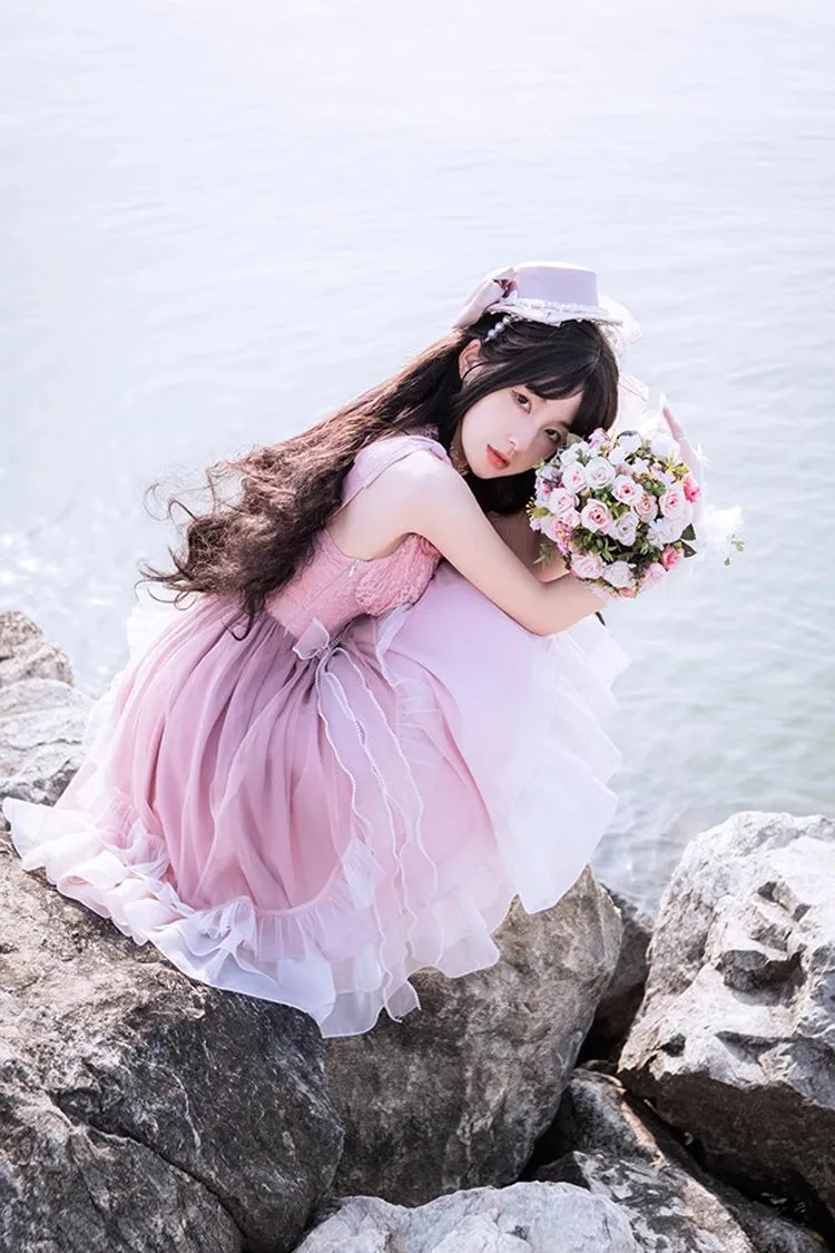 Gradient Pink Fishbone Elegant Ballet Sweet Lolita Jsk Dress