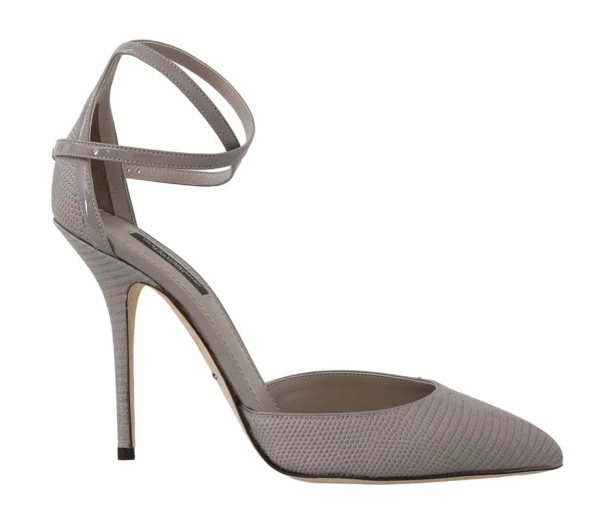 Gray Leather Iguana Pattern Sandals