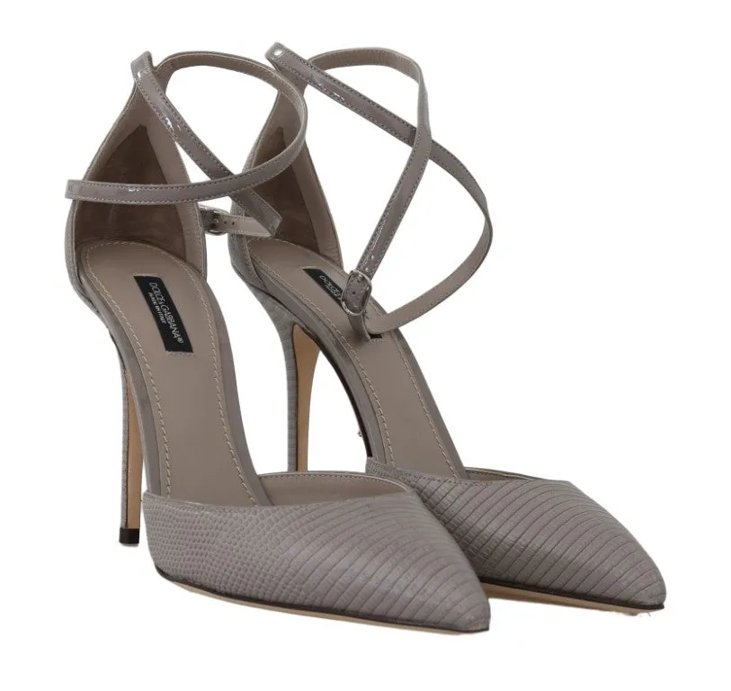 Gray Leather Iguana Pattern Sandals