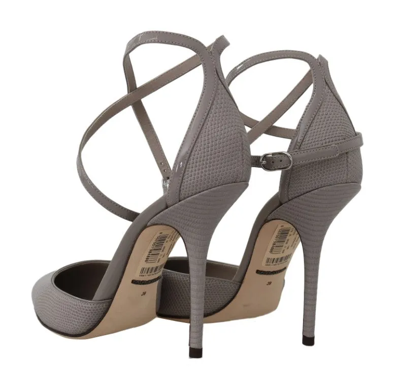 Gray Leather Iguana Pattern Sandals