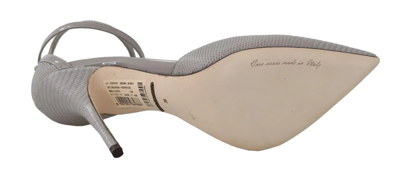 Gray Leather Iguana Pattern Sandals