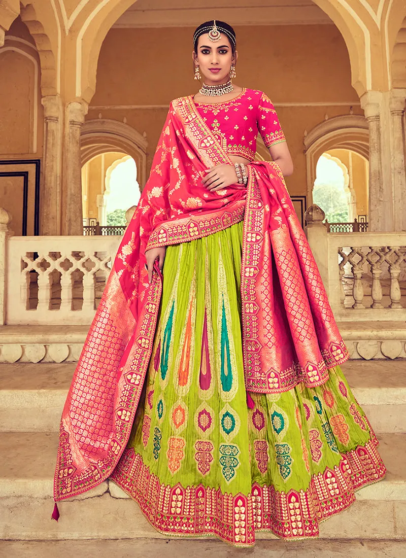 Green And Pink Multi Embroidery Wedding Lehenga Choli