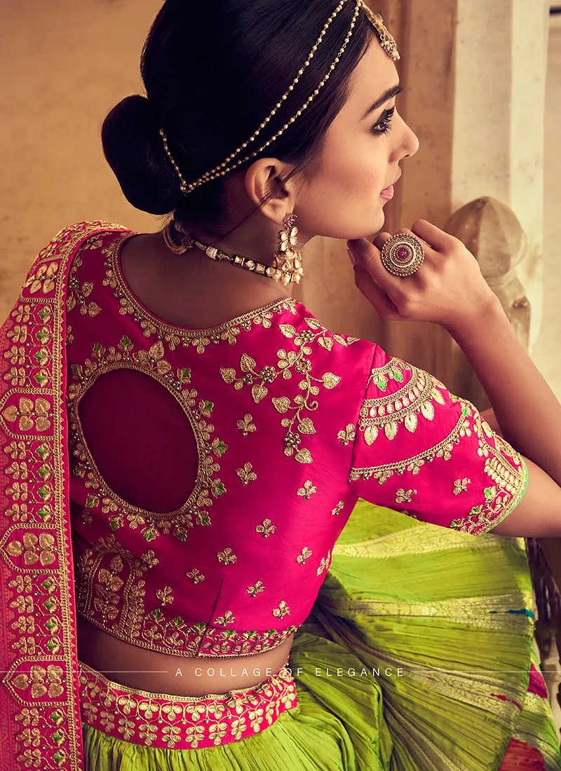 Green And Pink Multi Embroidery Wedding Lehenga Choli