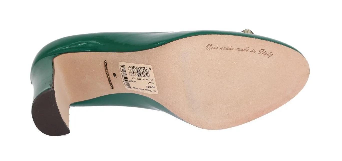 Green Crystal Leather Pumps