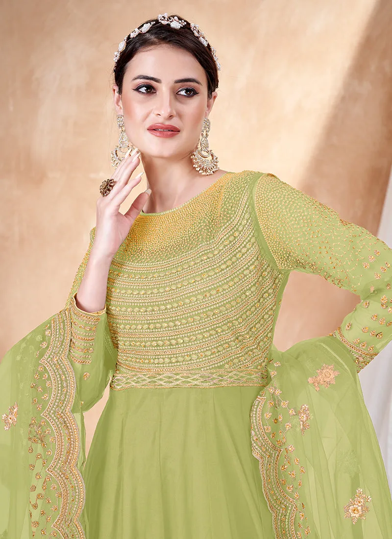 Green Embroidery Traditional Anarkali Suit