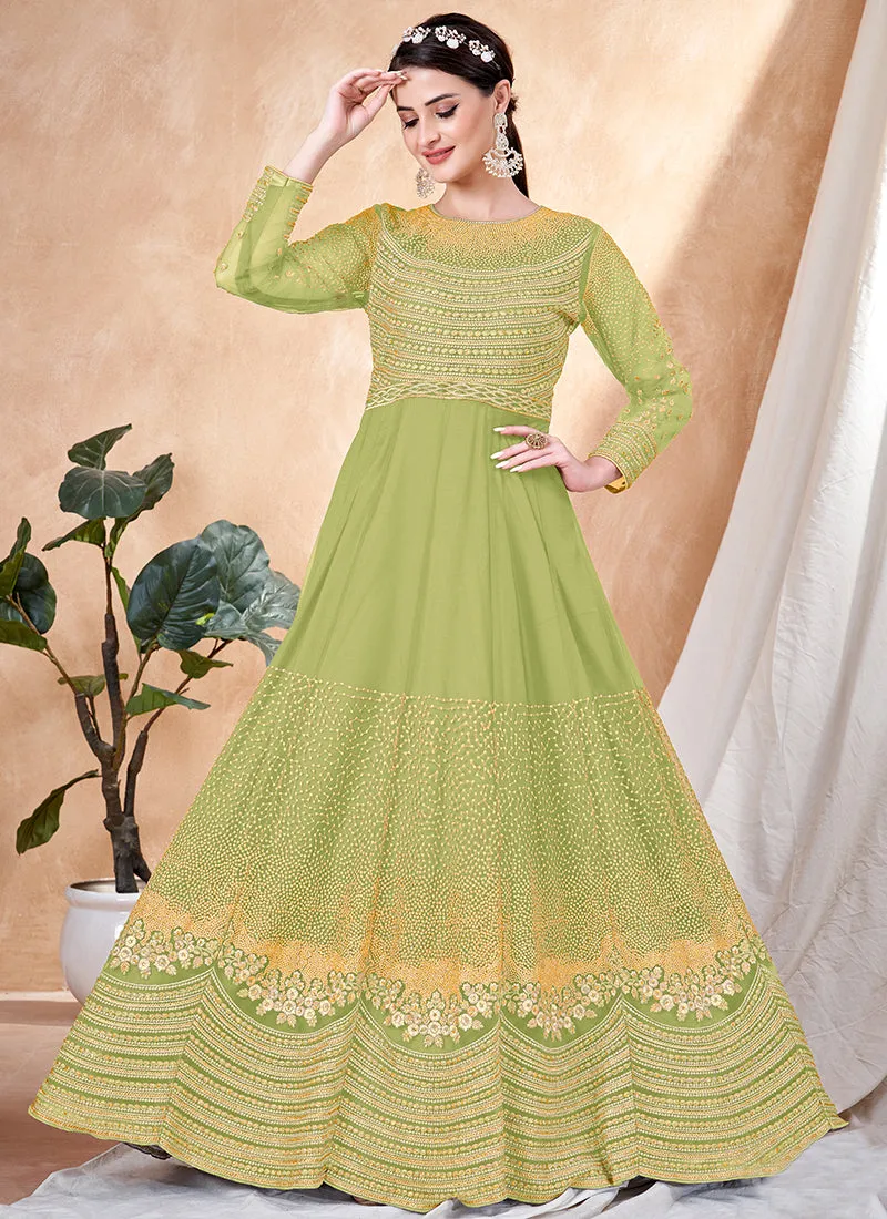 Green Embroidery Traditional Anarkali Suit