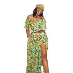 Green Floral Chiffon Long Skirt