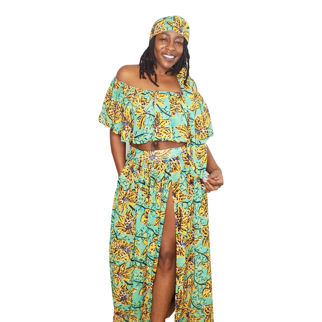 Green Floral Chiffon Long Skirt