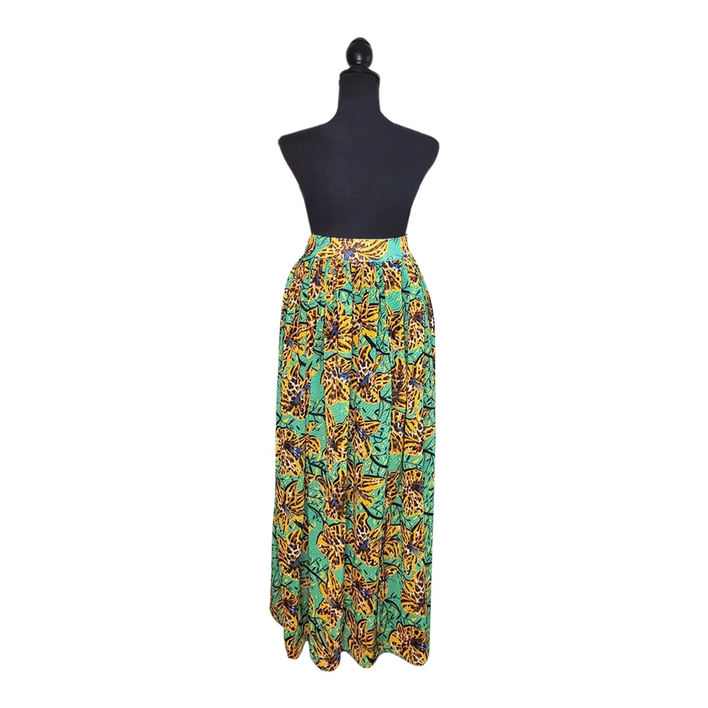 Green Floral Chiffon Long Skirt