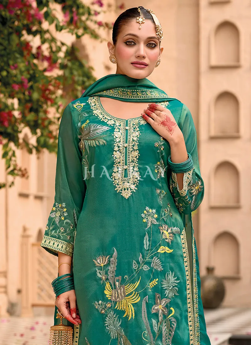 Green Floral Embroidery Pakistani Suit