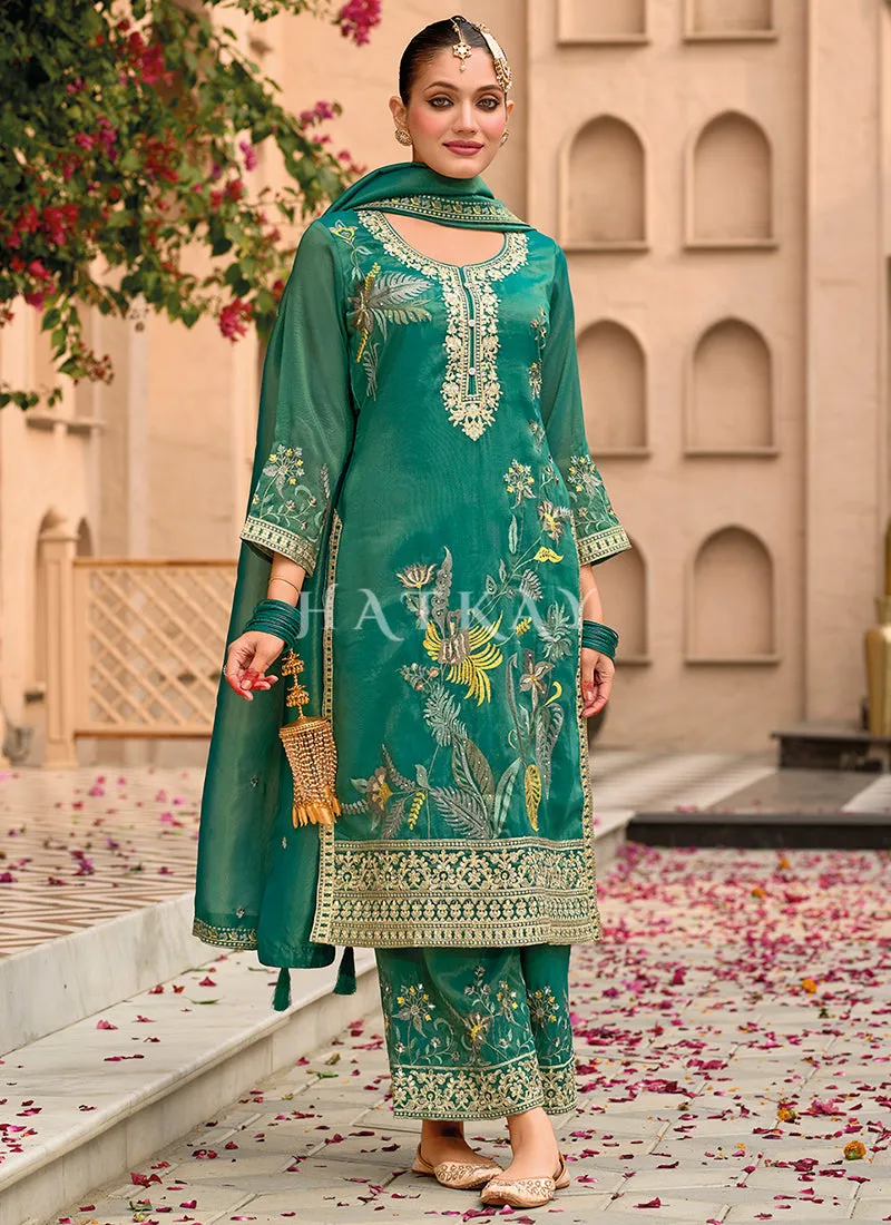Green Floral Embroidery Pakistani Suit