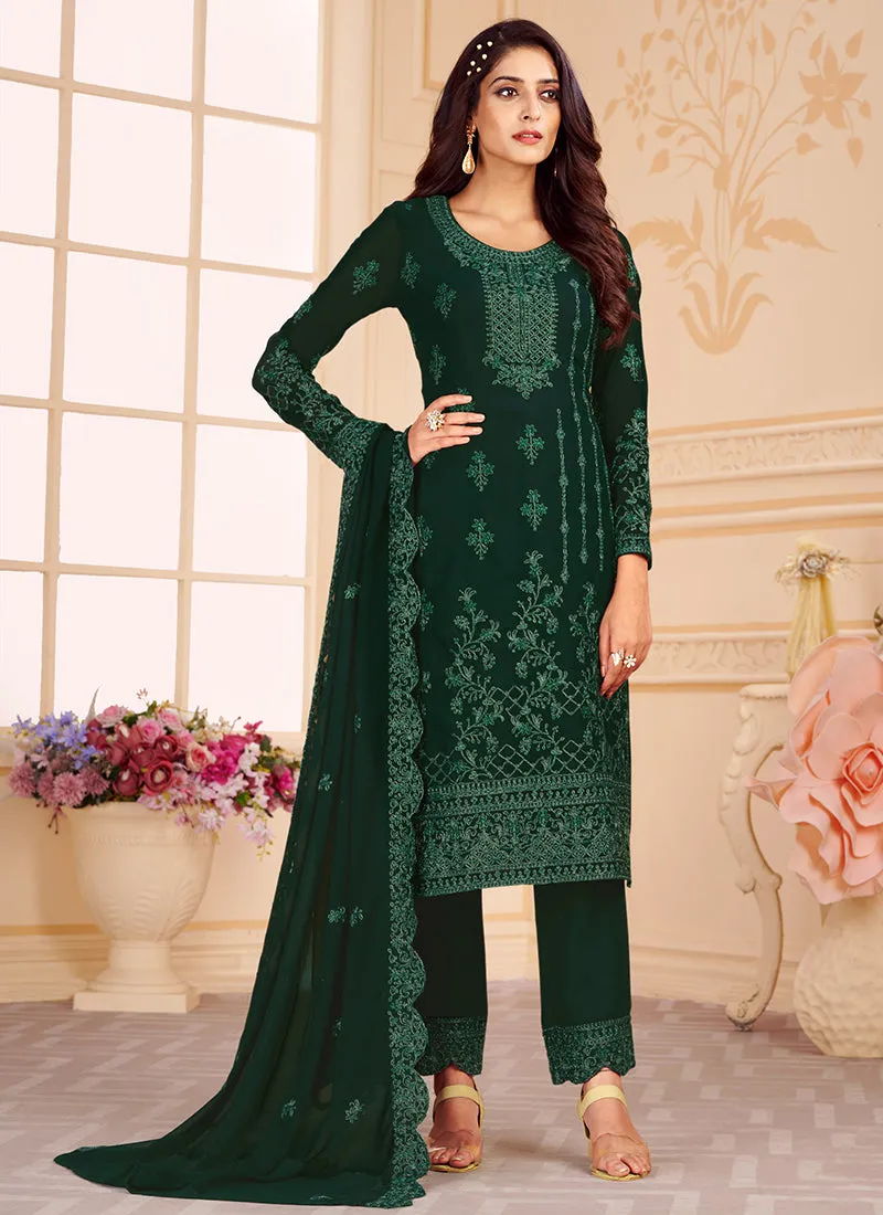 Green Georgette Embroidered Eid Salwar Kameez