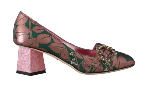 Green Shiny Floral Crystal Pumps