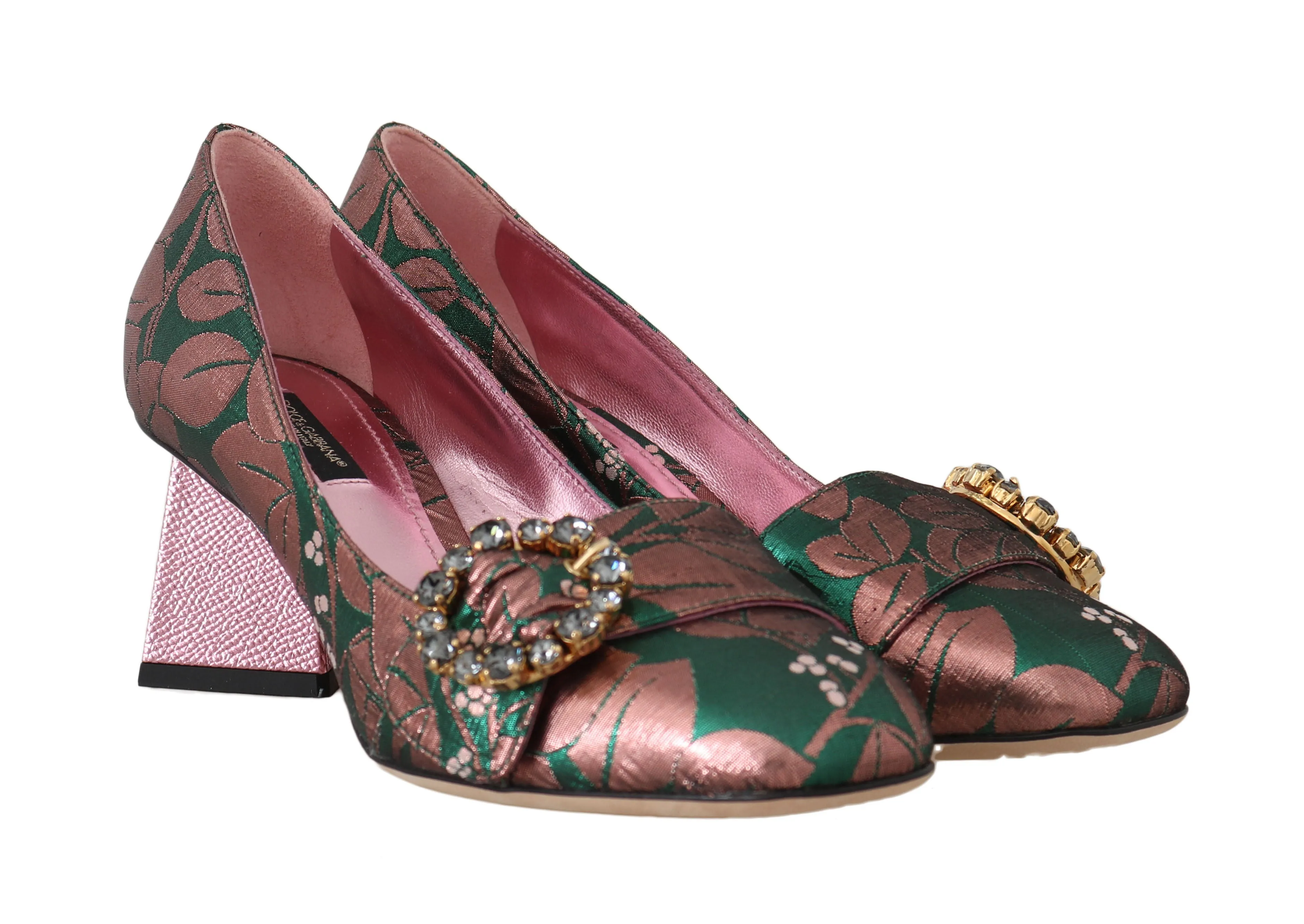 Green Shiny Floral Crystal Pumps