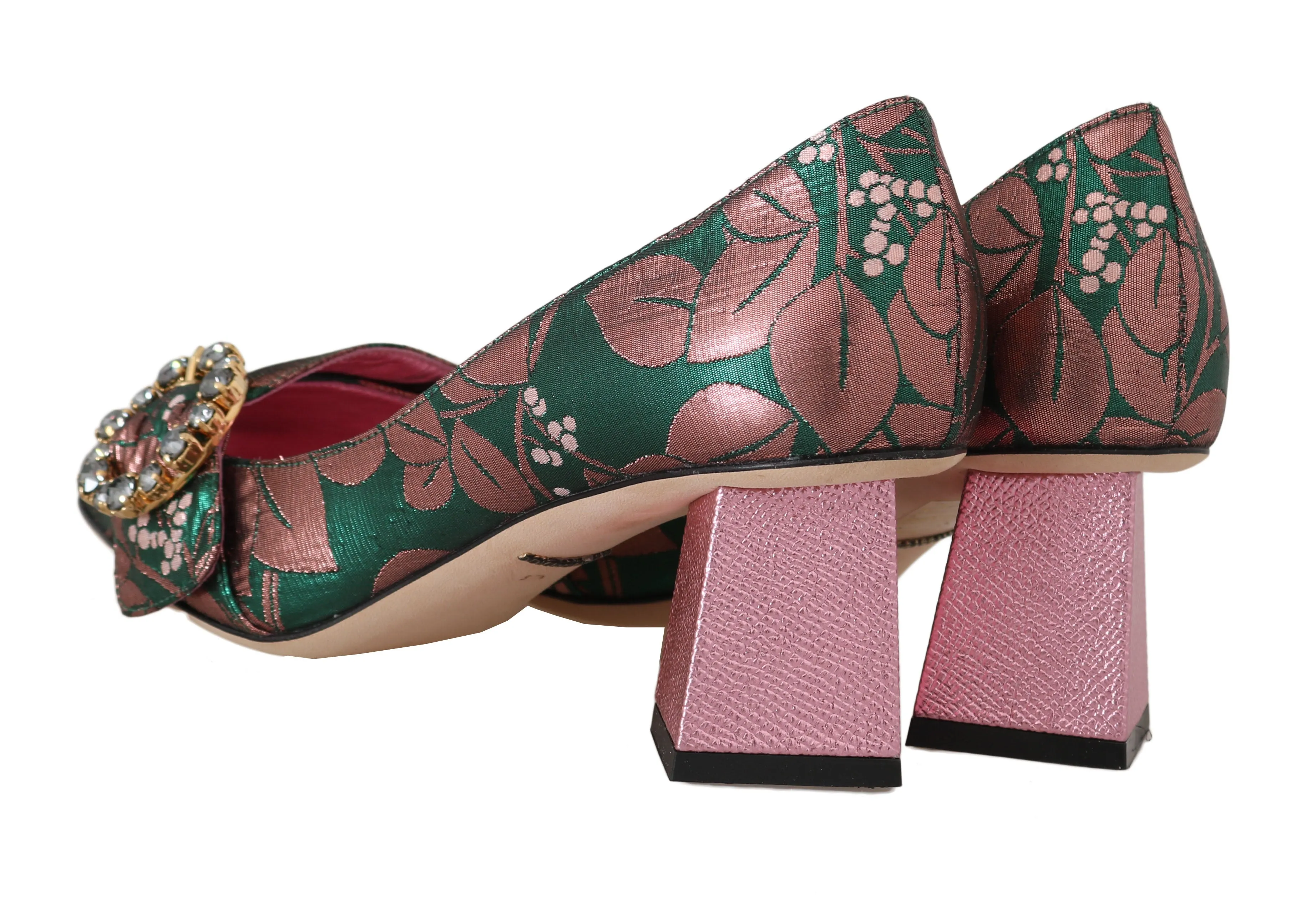 Green Shiny Floral Crystal Pumps