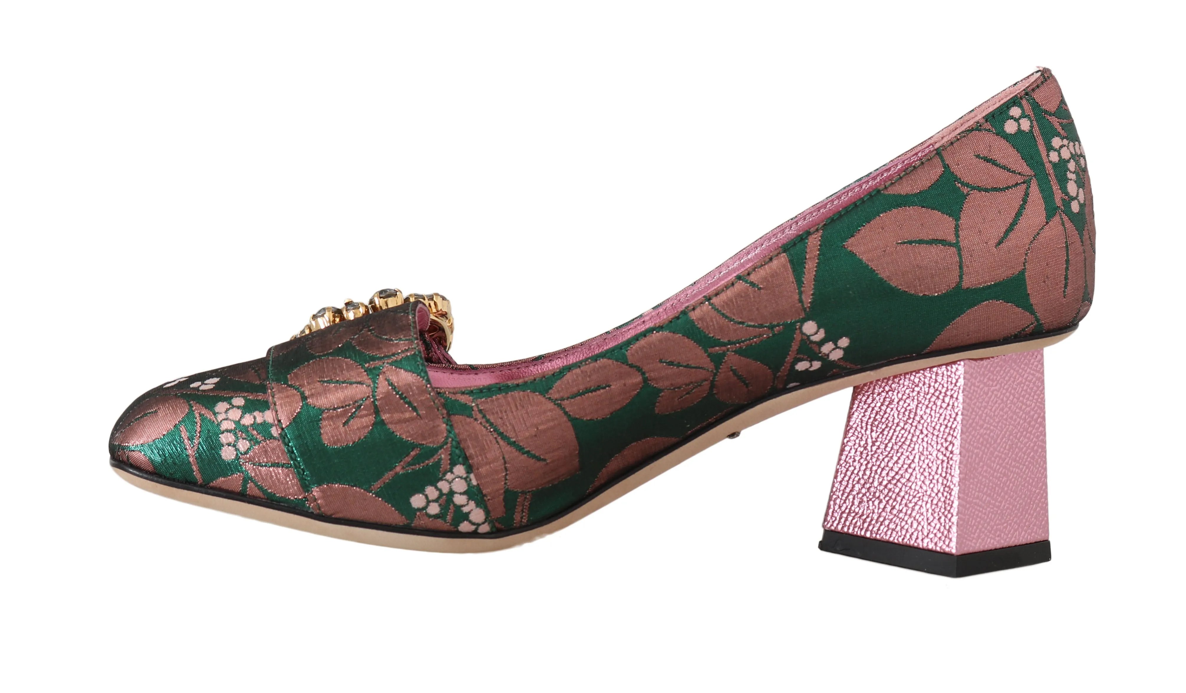 Green Shiny Floral Crystal Pumps