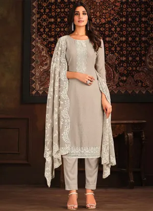 Grey Chikankari Embroidery Georgette Salwar Kameez Suit