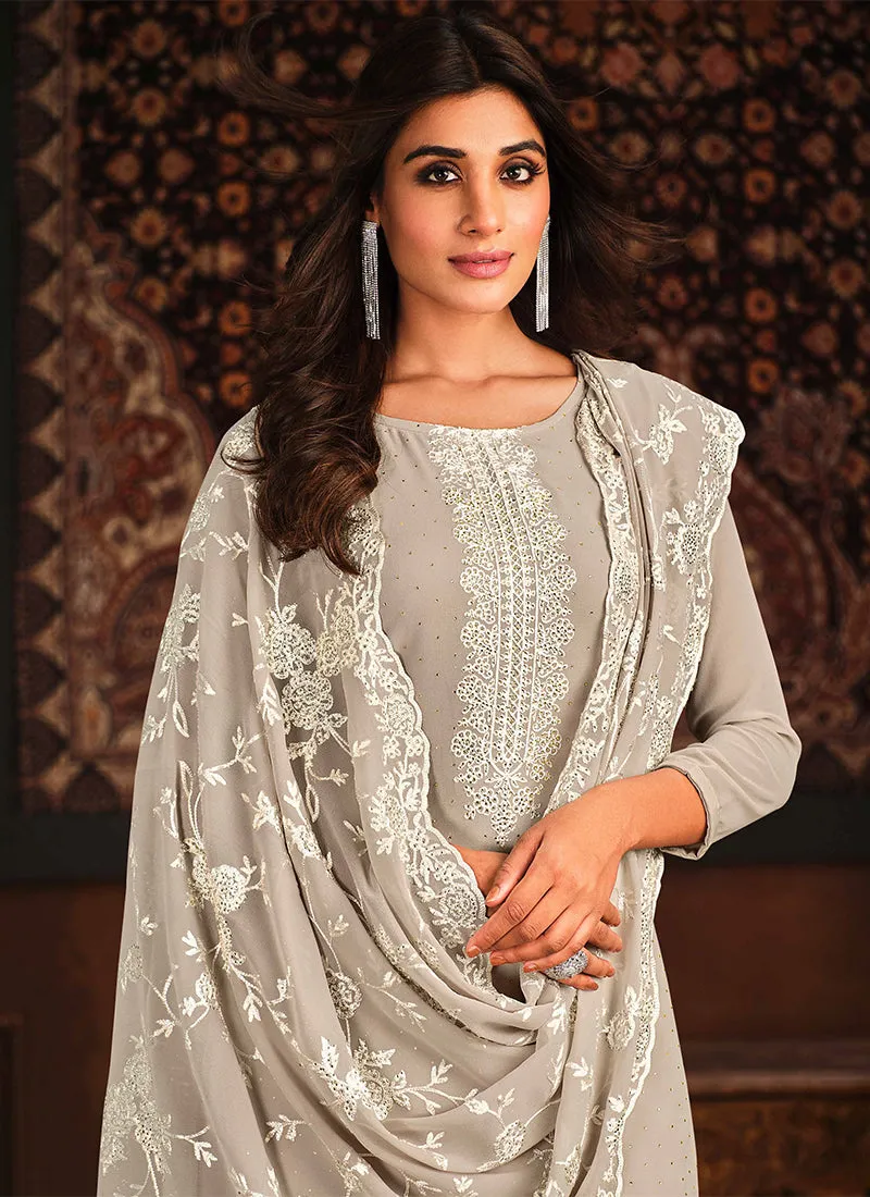 Grey Chikankari Embroidery Georgette Salwar Kameez Suit