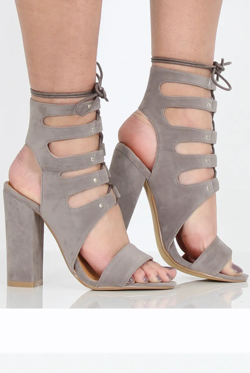 Grey Suede Block Lace Up Heel- Daisy