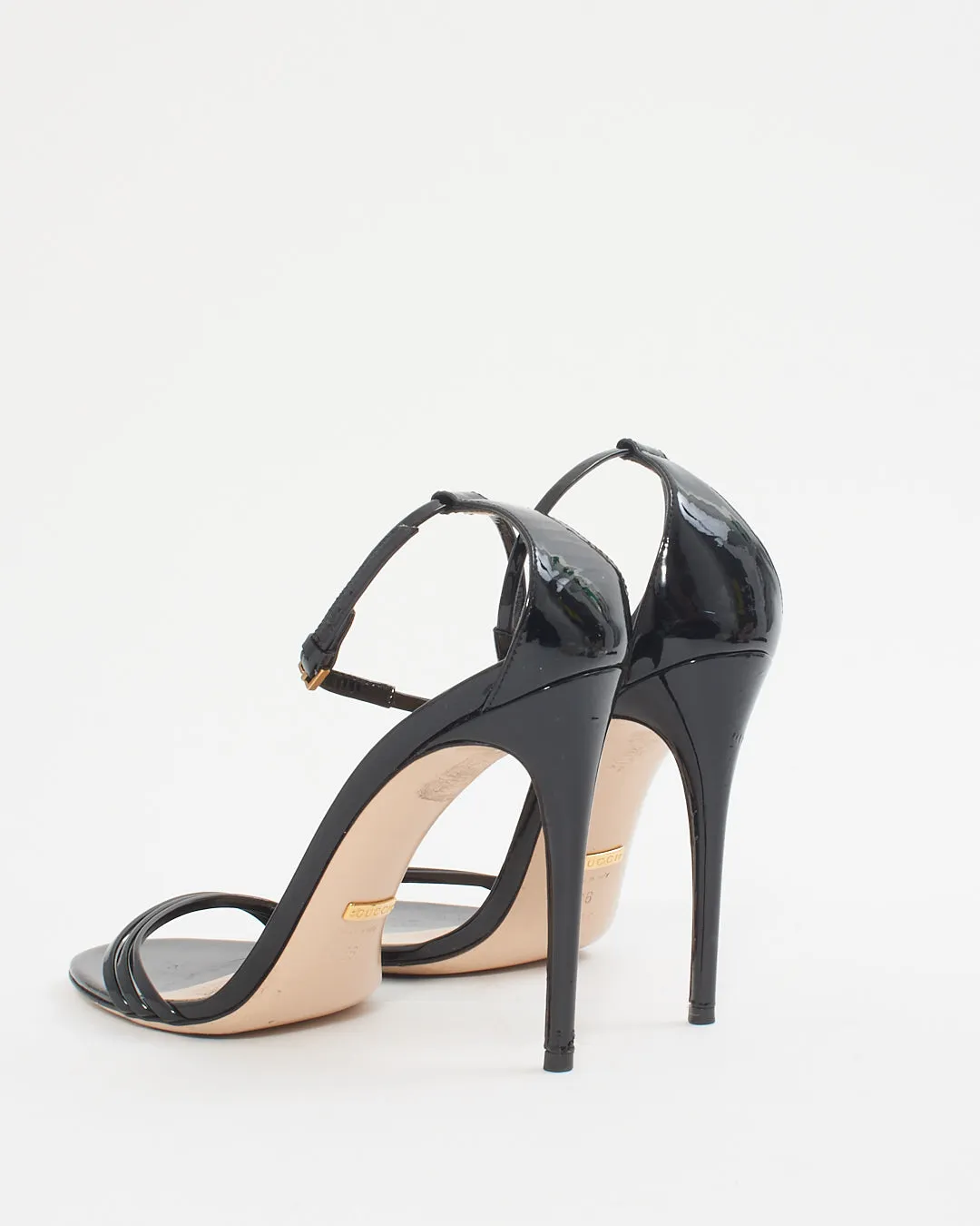 Gucci Black Patent Strappy Sandal Heels - 38
