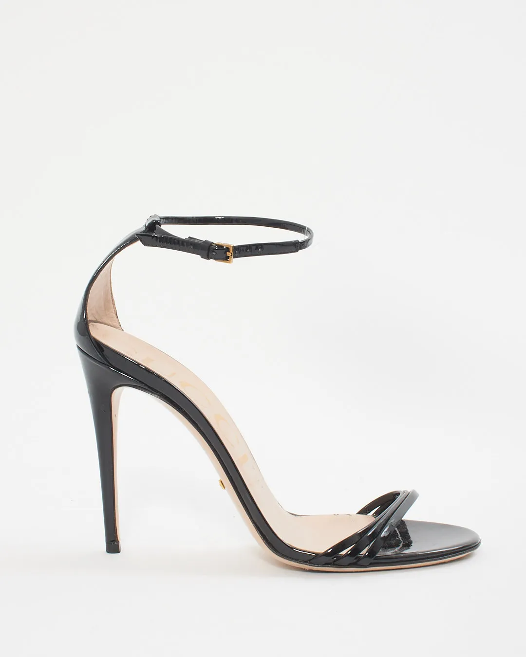Gucci Black Patent Strappy Sandal Heels - 38