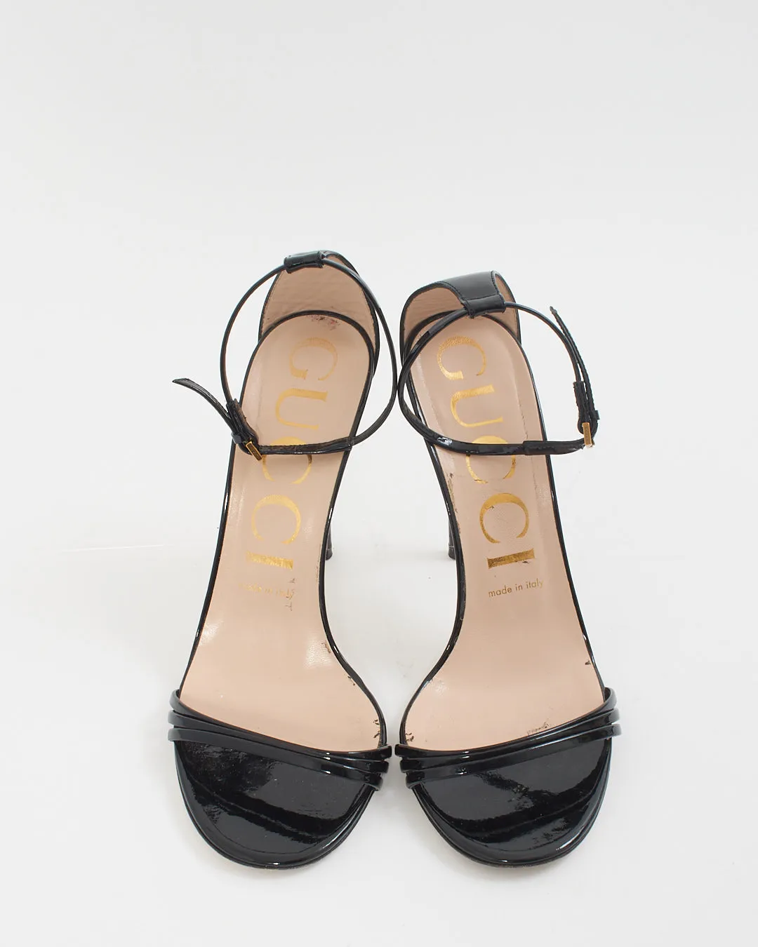 Gucci Black Patent Strappy Sandal Heels - 38