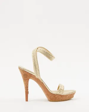 Gucci Gold Metallic Strappy Sandal Heel - 39.5