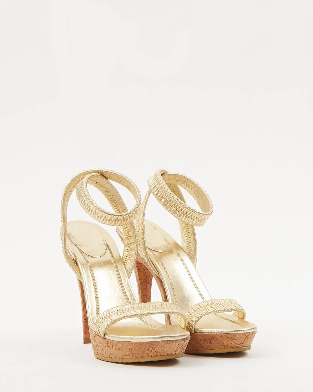 Gucci Gold Metallic Strappy Sandal Heel - 39.5