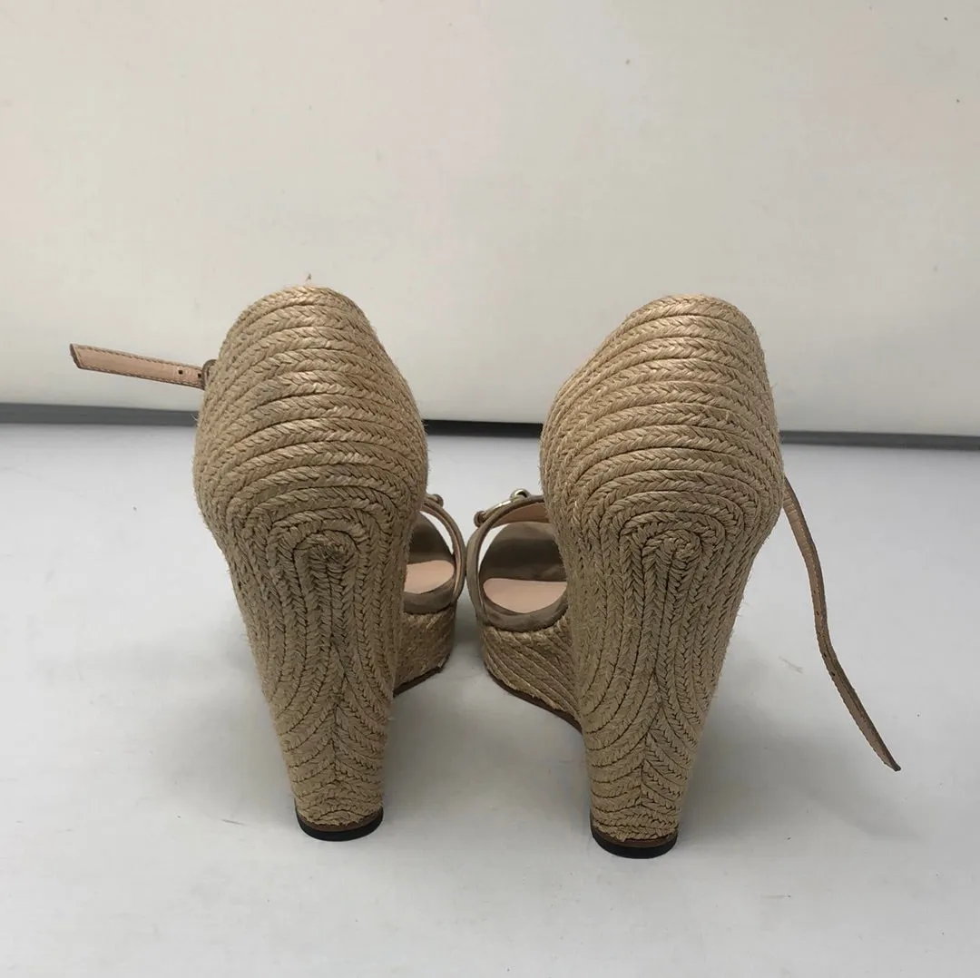 Gucci Horsebit Peep Toe Woven Wedge Sandal