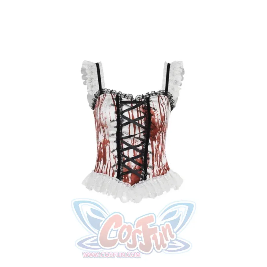 Halloween Bloody Mary Drawstring Halter Lolita Halter Top And Skirt