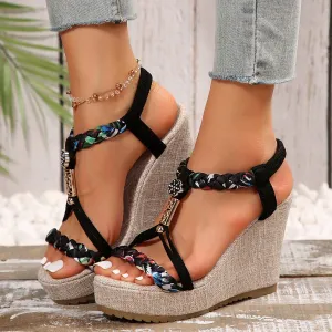 Hazel Blues® |  Braided Strap Wedge Sandals