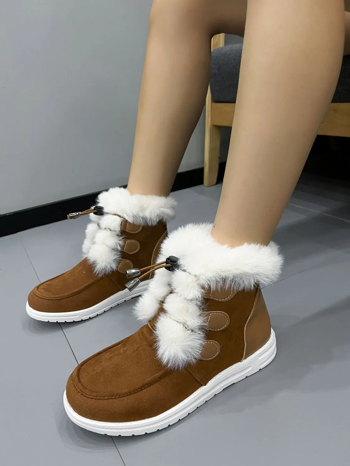 Hazel Blues® |  Plush Detail Suede Round Toe Boots