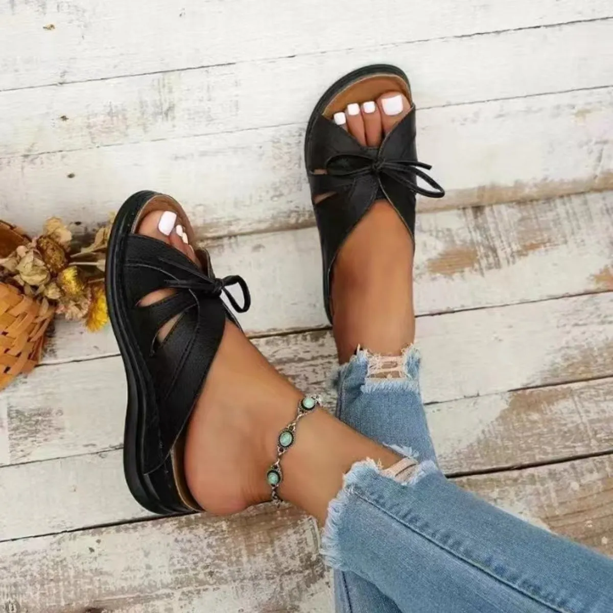 Hazel Blues® |  Tied Open Toe Low Heel Sandals